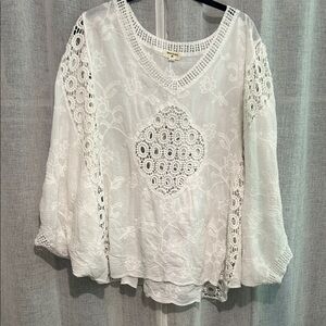 Trina White Lace Floral Embroidered Top v-neck